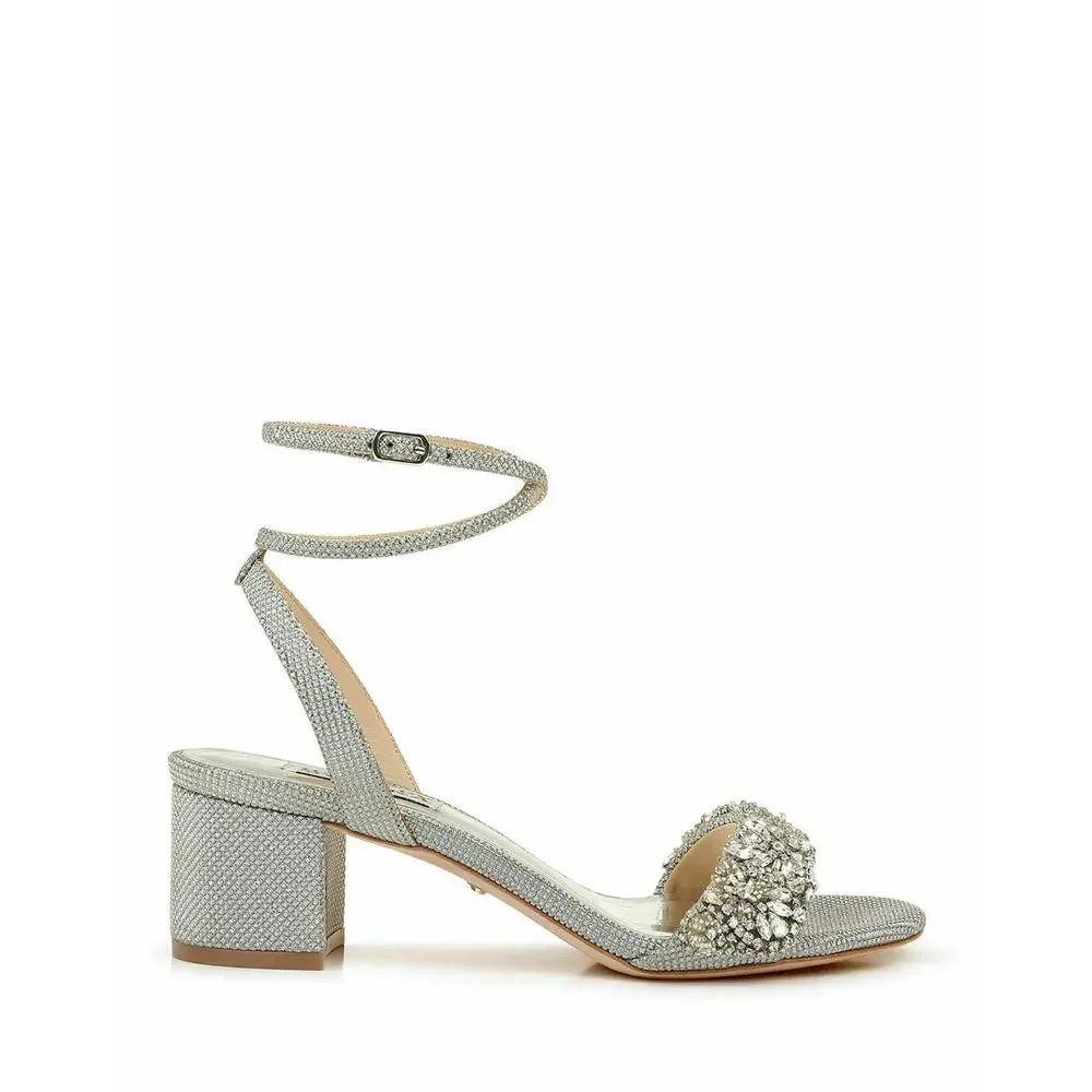 Badgley Mischka Women's Jada Ankle Wrap Block Heel Silver MP5316 Size 10 NIB - Picture 5 of 12